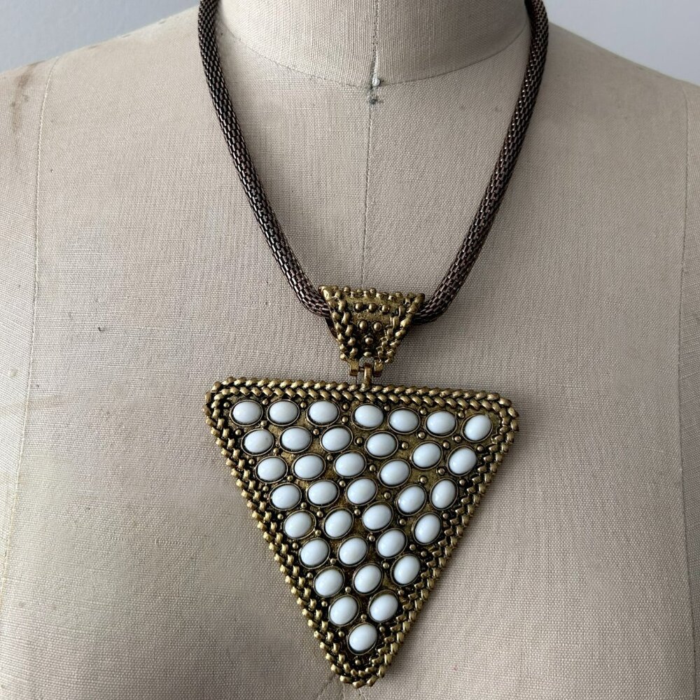 Gold Rustic Triangle Bead Statement Necklace - image 1